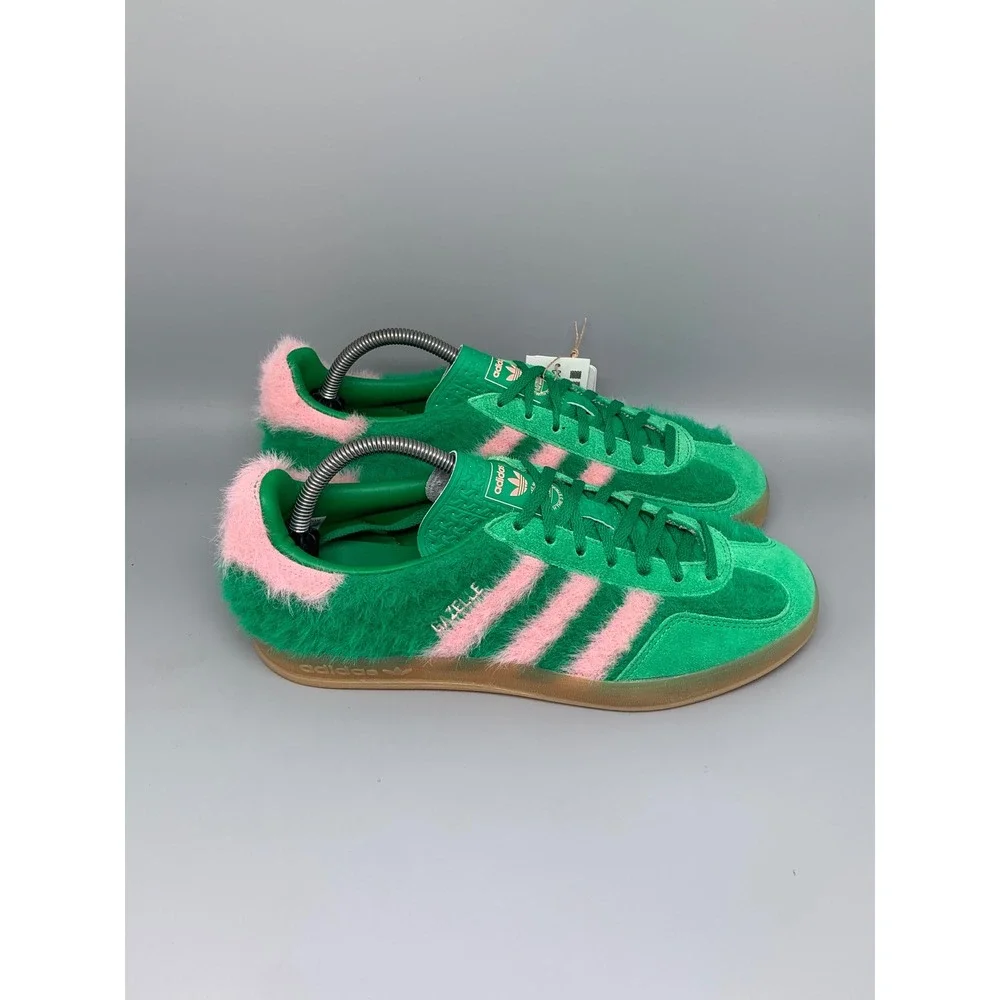 Adidas Gazelle Indoor W Green Pink Faux Fur Shoes JP8342 Women's Sz 10